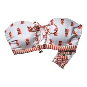 Tommy Bahama Bikini Top Pineapple Print Shirred Bandeau Halter Cup Bra XS